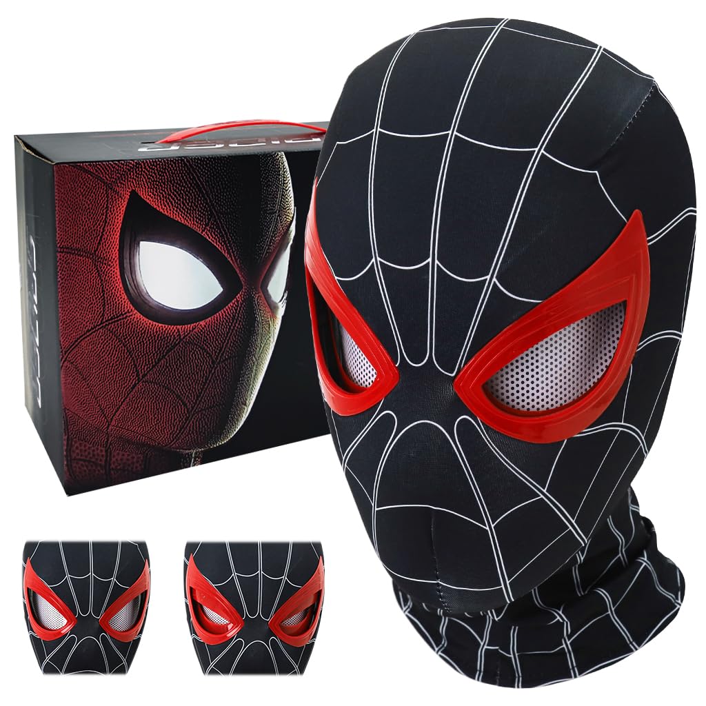 FANCYKU Miles Morales Head Cover with Moving Eyelid 3D Realistic Super Hero Face Cover for Kids & Adult Jaw Motion Activated Blinking Eyelid Black Costume Head Cover for Cosplay Party FANCYKU Miles Morales Head Cover with Moving Eyelid 3D Realistic Super Hero Face Cover for Kids & Adult Jaw Motion Activated Blinking Eyelid Black Costume Head Cover for Cosplay Party